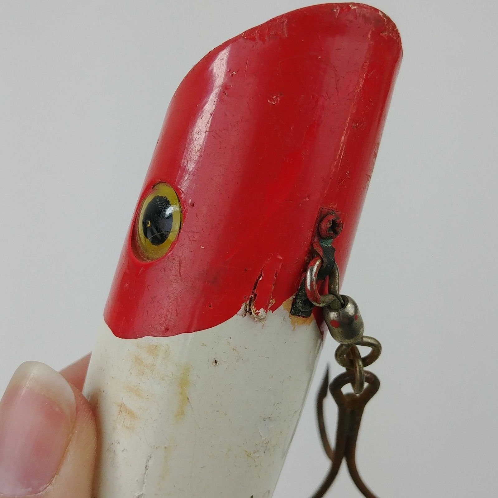 Vintage Large Red Wood Lure Red White Head & Tail 6 Total Length -   Canada