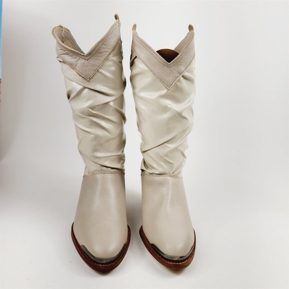 Vintage Laredo Cream Beige Leather Cowboy Boots -… - image 3