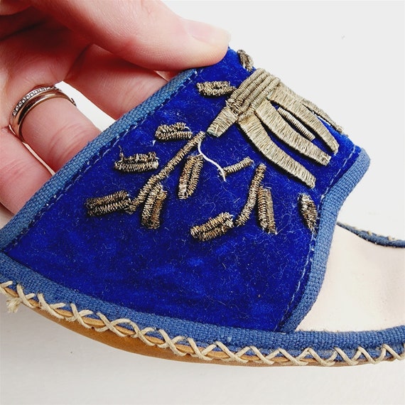 Vintage Turkish Ottoman Leather Silk Slippers Blu… - image 5