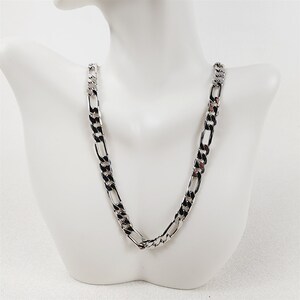 Rhodium Plated Necklace Bevelled Figaro Chain 6.25mm - 18&quot;