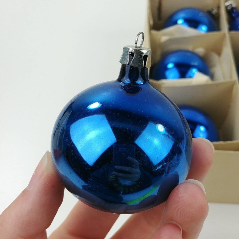 11 Vintage Blue Mercury Glass Christmas Ornaments in Box Etsy