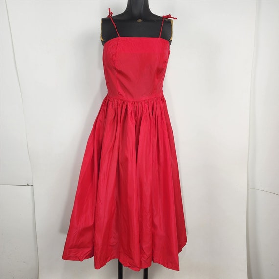 Vintage Red Taffeta Evening Gown Tie Strap Formal… - image 1