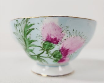 Vintage Foley Glengarry Thistle Sugar Bowl Light Blue Pink Flower