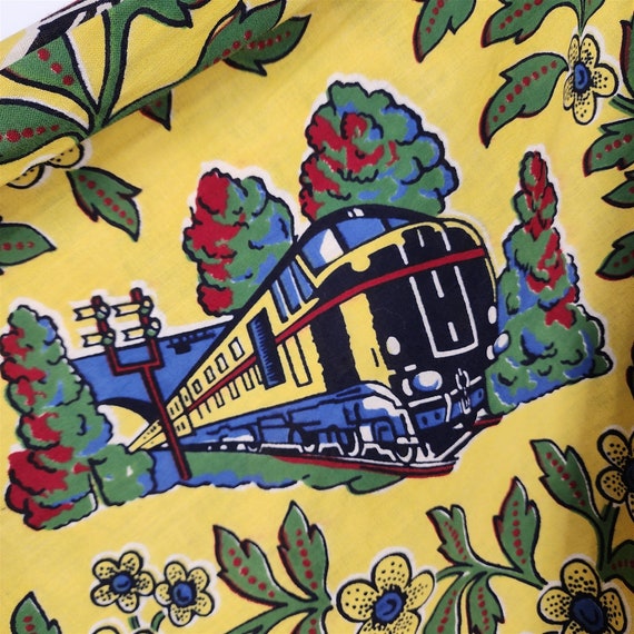 Vintage 1950s Floral Novelty Print Trains Railroa… - image 2
