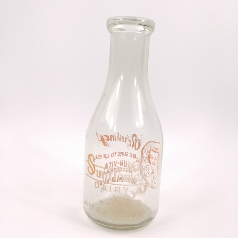 1 Qt. Sunflower Dairy Milk Bottle Astoria Oregon Quart Vintage Etsy