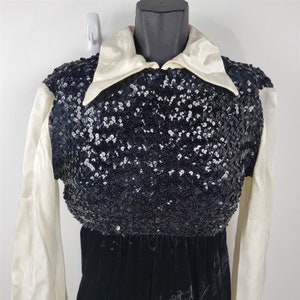 Vintage 1970s Long Velvet Sequin Gown Dress Long Sleeved & Collared image 2