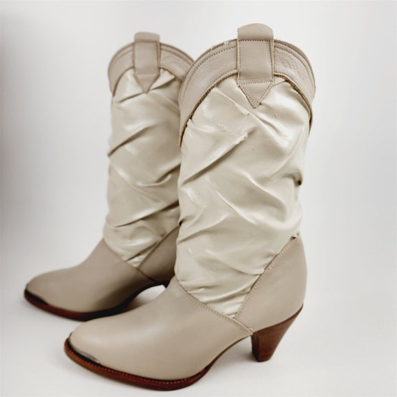 Vintage Laredo Cream Beige Leather Cowboy Boots -… - image 6