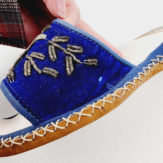 Vintage Turkish Ottoman Leather Silk Slippers Blu… - image 6