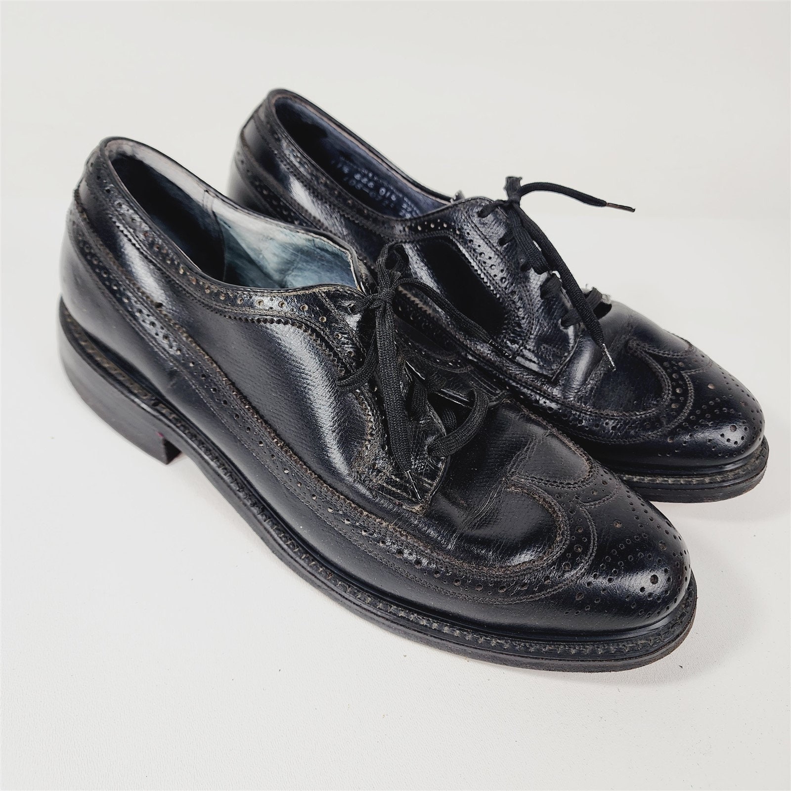 VTG Stafford Imperial Oxfords Mens 9 D Black Leather Wingtip Formal Dress Shoes Stafford Mens Wingtip Dress Shoes Black | Mercari main image 3