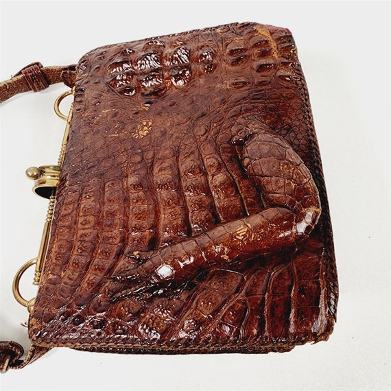 Vintage Alligator Leather Purse Handbag Taxidermy… - image 2