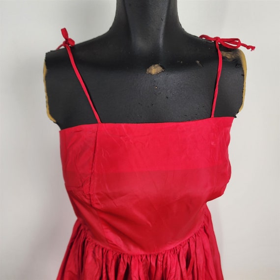 Vintage Red Taffeta Evening Gown Tie Strap Formal… - image 2