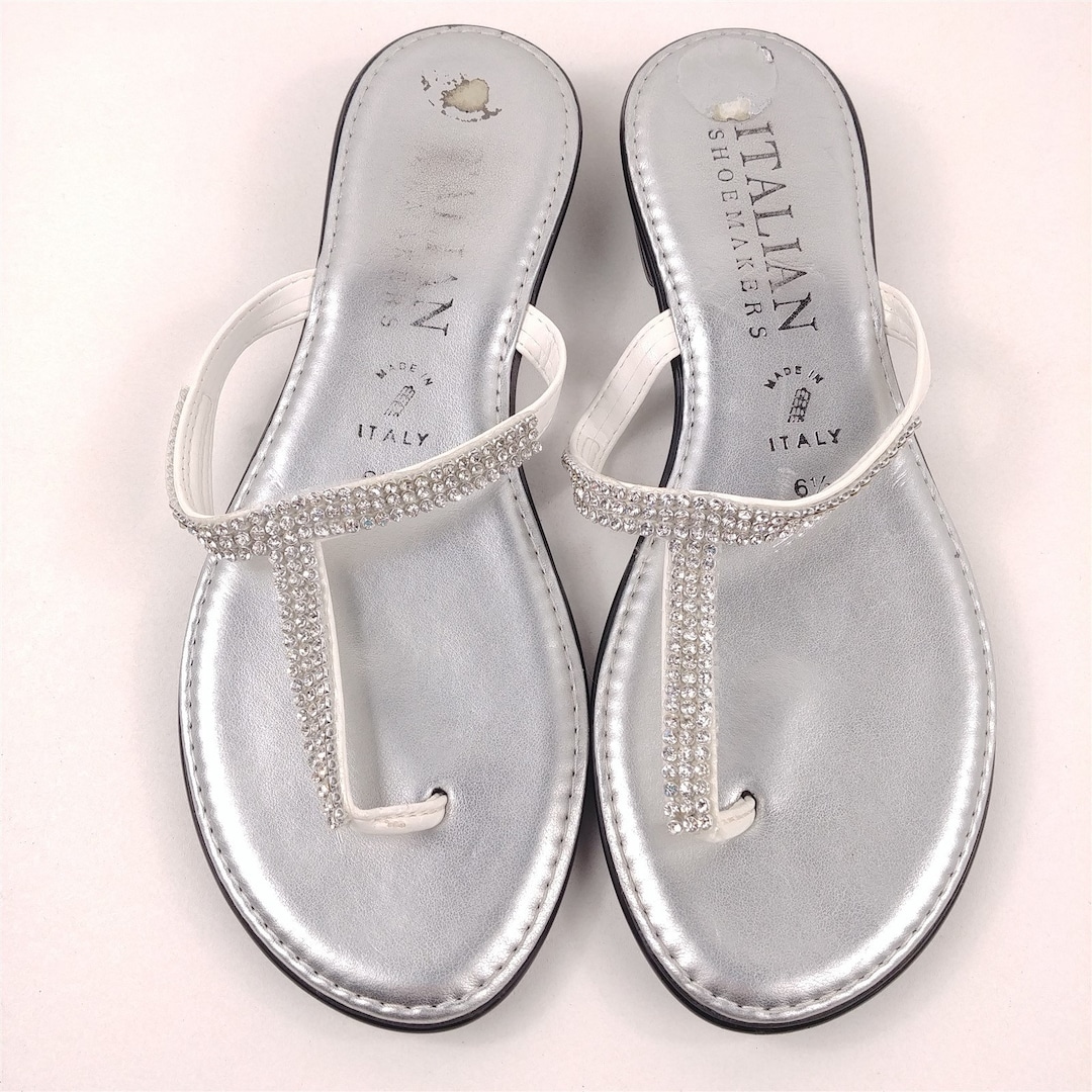 Italian Shoemakers Sandals Silver Rhinestone Women's Size 6.5 Made in ...