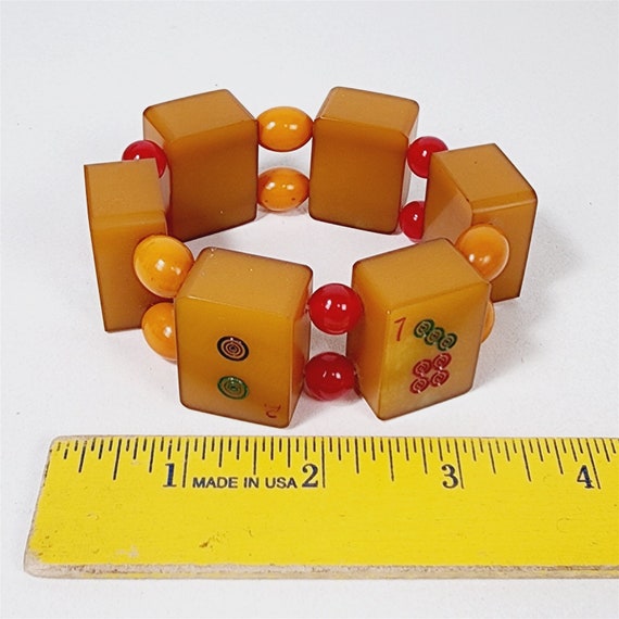 Vintage Mahjong Tile Bakelite Bracelet & Earrings… - image 8