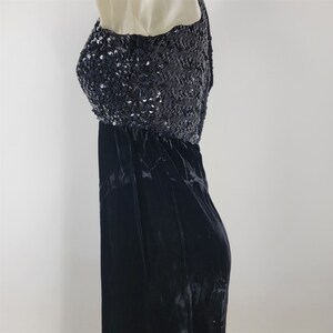 Vintage 1970s Long Velvet Sequin Gown Dress Long Sleeved & Collared image 7