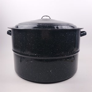 Cookware Vintage Canning StockPot Black Speckled XL w/ Wire Rack