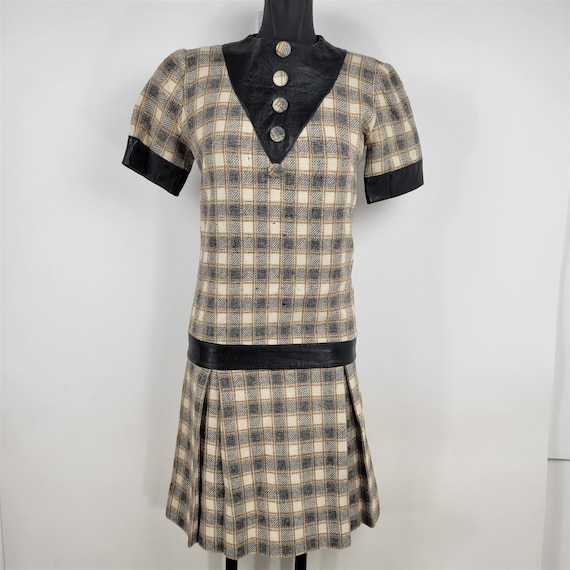 Vintage 1960s Pendleton 2 Piece Plaid Wool Gray &… - image 1