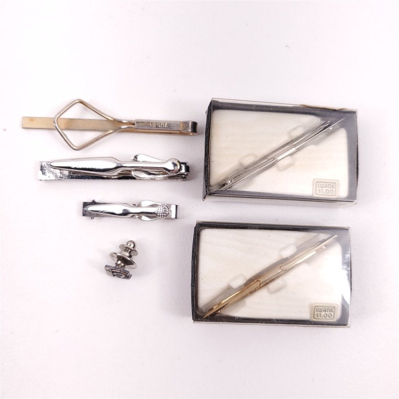 6 Vintage Swank Tie Clip Bar Tie Tack Pin Lot Gold /& Silver Tone