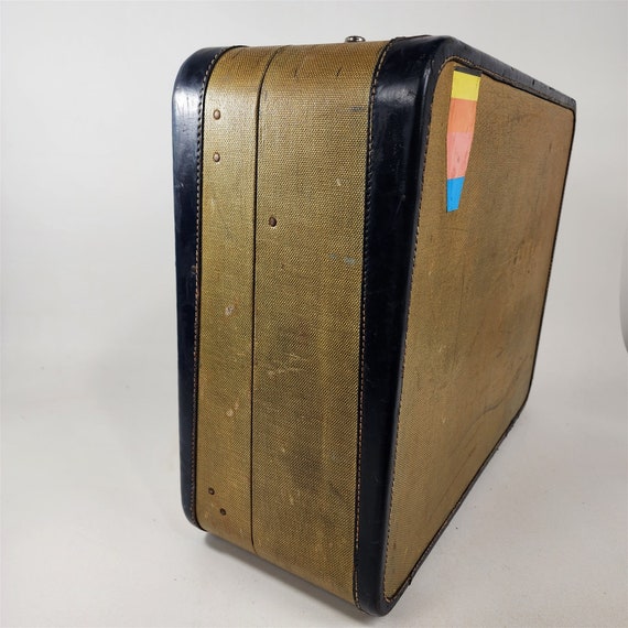 Vintage Sheary Tweed Suitcase Travel Luggage Stre… - image 2