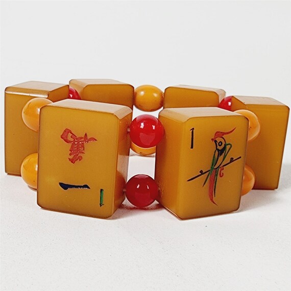 Vintage Mahjong Tile Bakelite Bracelet & Earrings… - image 2