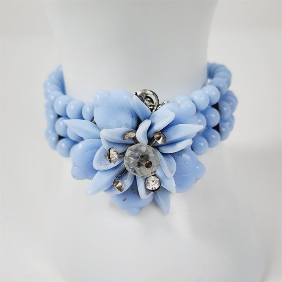 Vintage 1950s Light Blue Beaded Cha Cha Wrap Flow… - image 1