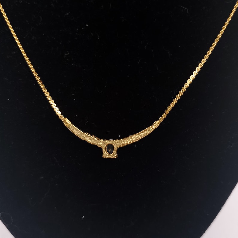 19 Vintage Gold Tone Chain Minimalist Necklace Light Blue Rhinestone