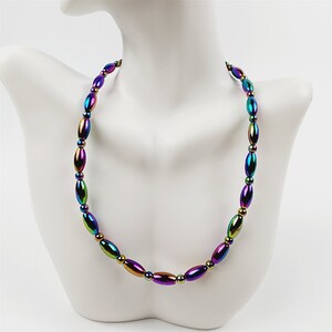 Rainbow Slim Rice Magnetic Beaded Necklace Therapeutic Handmade