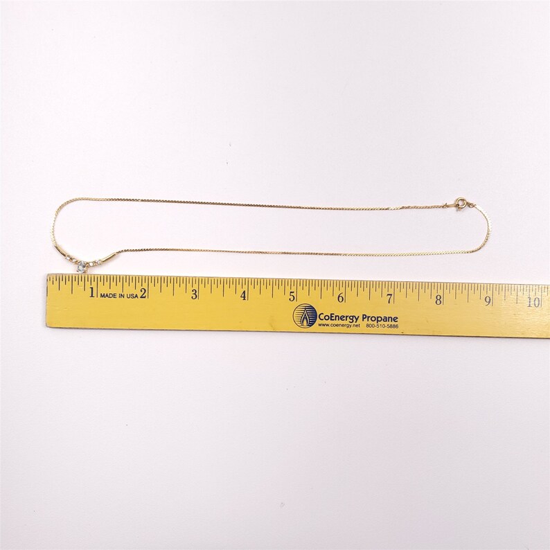 19 Vintage Gold Tone Chain Minimalist Necklace Light Blue Rhinestone