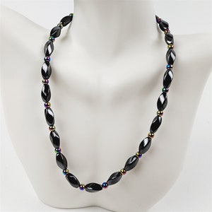 Black & Rainbow Slim Twist Magnetic Beaded Necklace Therapeutic Handmade