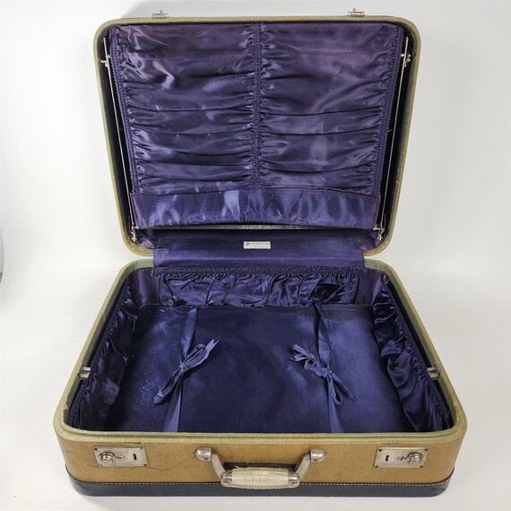 Vintage Sheary Tweed Suitcase Travel Luggage Stre… - image 7