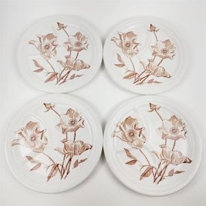 4 Vintage Caribe China Restaurant Ware Divided Plates Dishes Brown Poppy 9 3/4&quot;