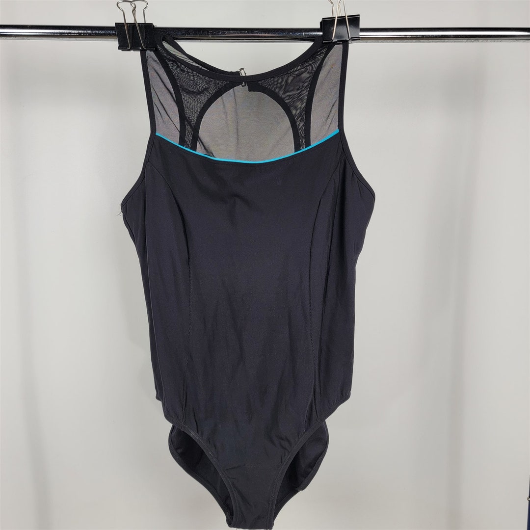 Caribe Heat Black Mesh High Neck One Piece Swimsuit Womens 38 L 1214