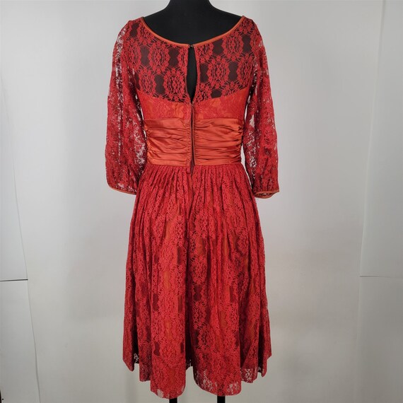 Vintage 1950s-60s Red & Orange Floral Lace Formal… - image 10