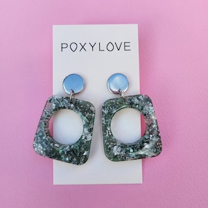 Handmade resin earrings, transparent with silver flakes, resin jewelry , handmade earrings