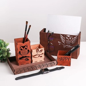 Wooden Owl Pencil Holder, Desk Storage School supplies Pencil holder for desk Organizer Gift Office desk accessoriec, Owl Desk Organizer