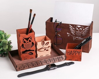 Wooden Owl Pencil Holder, Owl Desk Organizer, Desk Storage School supplies Pencil holder for desk Organizer Gift Office desk accessoriec