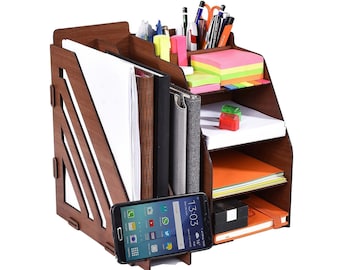 Wooden Desk Organizer with for Stationary, Home Office, Supply Storage For Office Supplies Wooden Shelved Stand