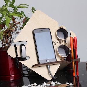 Phone Stand, Docking Station,  Charging Station, Personalized Gift Phone Stand For Him, Father&#39;s Gift, Home Office Desk Organizer, Men Gift