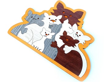 Wooden Jigsaw Puzzles for Kids "Cat Family"  The Puzzle cat family of 8 people,  Kids Gift Wood Jigsaw Puzzle, Cats Puzzle