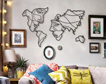 Woman Silhouette World Map, Faces of World,Wall Art, Wooden Art, Living Room, Housewarming Gift, Home Decor, Wall Hangings