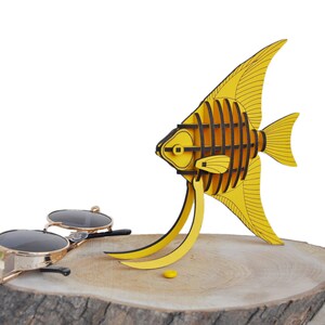 3D Pterophyllum scalare wooden decoration puzzle,DIY wooden kit,Lazer Cut, Wooden animal puzzle, DIY construction, Home living decoration