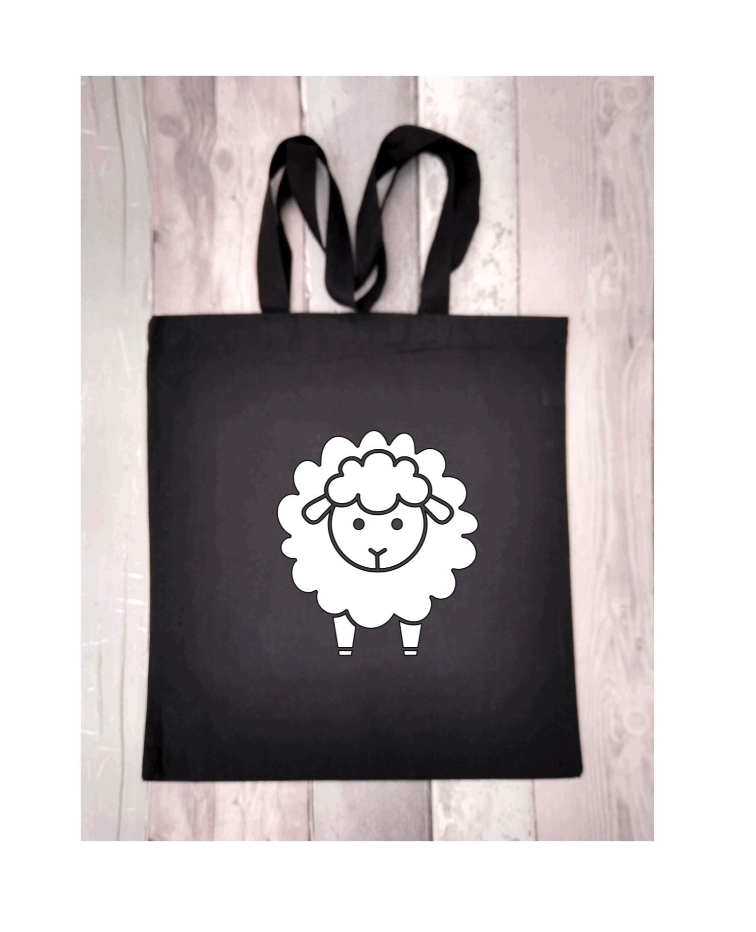 Cute Sheep Tote Bag, Black Tote Bag, Sheep Gift, Sheep Lovers Gift, Ewe