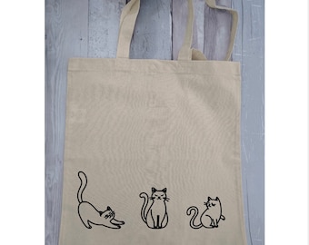 Cute cat tote bag, yoga cats, cat mom gift for birthday, best friend gift for birthday, cat lovers  Christmas gift, stocking stuffer