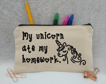 Unicorn pencil case, Cute unicorn school case, teenage girl gift, back to school gift, best friend gift, cute unicorn zipped case.