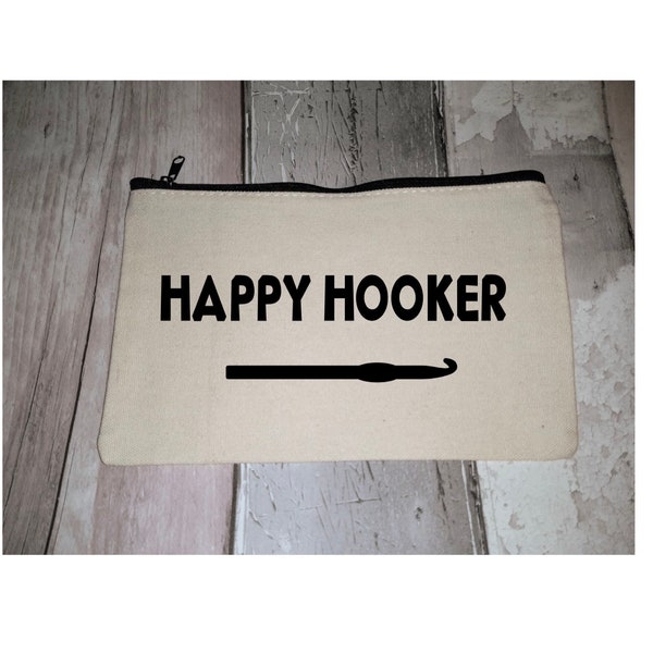 Personalised crochet hook case, Happy Hooker storage case, best friend gift, needle case, zipped craft storage