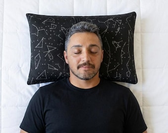 Hybrid Buckwheat Pillow: Charcoal Memory Foam, Washable Tencel Case, Star Constellation
