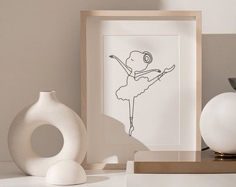 Ballerina line drawing print, digitally drawn tiny dancer print, printed on 250gsm premium quality paper. Available in A4 and A3