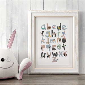 Girls Alphabet Print, Alphabet Poster, Nursery Wall Art, Kids Room Art,  Baby Girl Print, Upper and Lowercase Letters, Can Be Personalised 