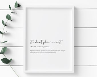 Student Pharmacist Definition Print - Pharmacist gift, student pharmacist | The Perfect Gift | The Lovely Little Print - pharmacist card