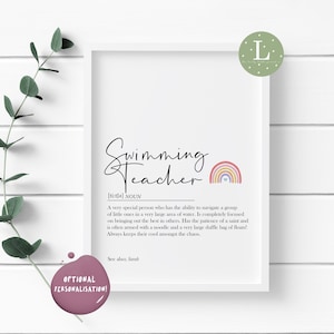 Swimming Teacher Print Gift, Swimming Teacher print, teacher gift,  teacher print, Swimming Instructor, Swimming Teacher Card, Swim Teachers