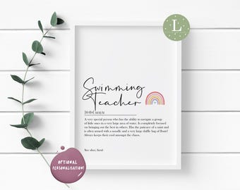 Swimming Teacher Print Gift, Swimming Teacher print, teacher gift,  teacher print, Swimming Instructor, Swimming Teacher Card, Swim Teachers